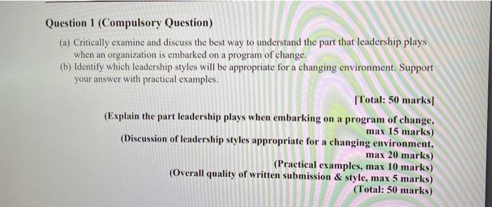 Question 1 (Compulsory Question) (a) Critically