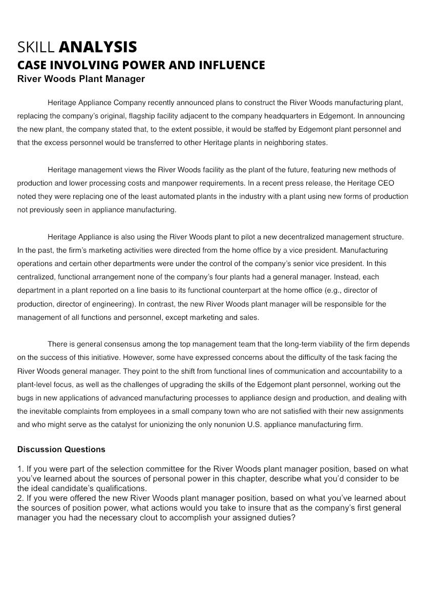 SKILL ANALYSIS CASE INVOLVING POWER AND INFLUENCE