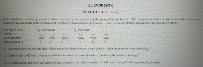 Do DMUR ONLY! PRACTICE 3 DMUR only Hudson Realty