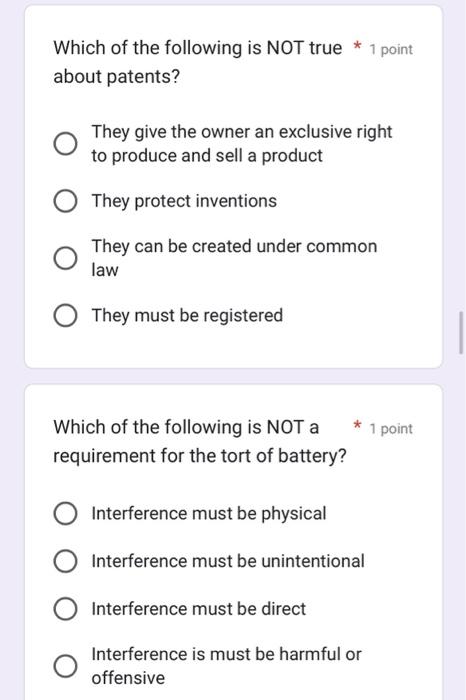 Which of the following is NOT true * 1 point