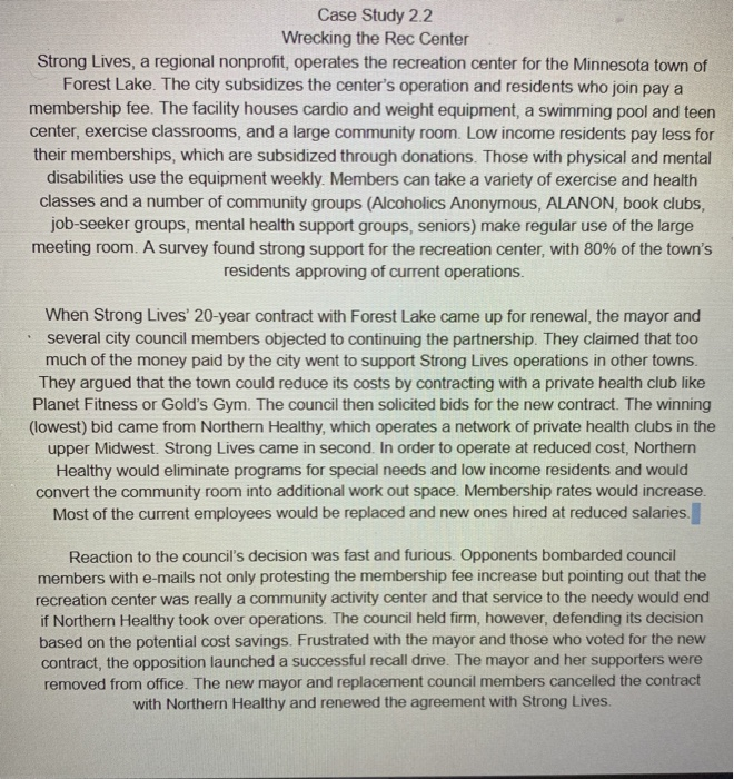 case 2.2 wrecking the rec center Case Study 2.2