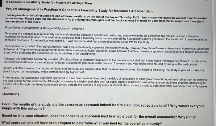 A Consensus Feasibility Study for Montreal's