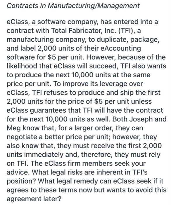 Contracts in Manufacturing/Management eClass, a