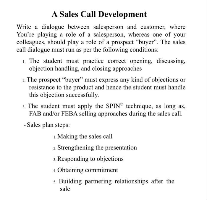 A Sales Call Development Write a dialogue between