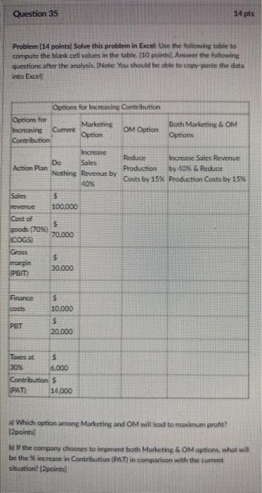 Question 35 14 pts Problem (14 points Solve this