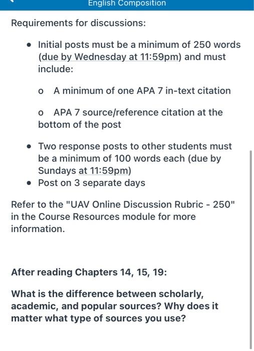 English Composition Requirements for discussions: