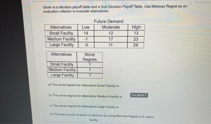 can you show your work Given is a decision payoff