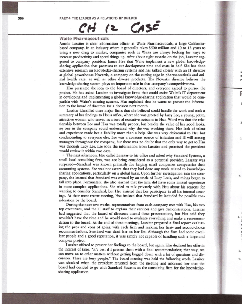 Read Case from Chapter 12 (attached), and answer