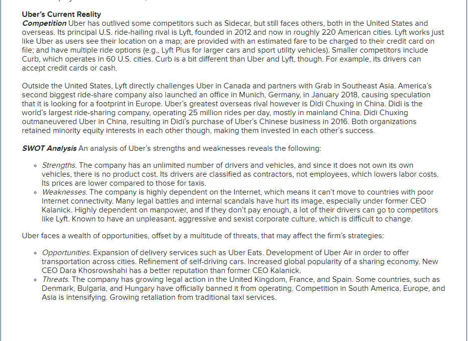 Uber Continuing Case-Chapter 6: Strategy This