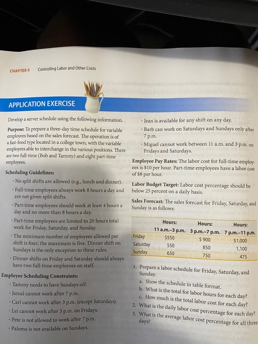 CHAPTER 9 Controlling Labor and Other Costs