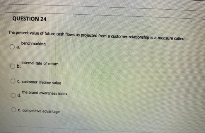 QUESTION 24 The present value of future cash
