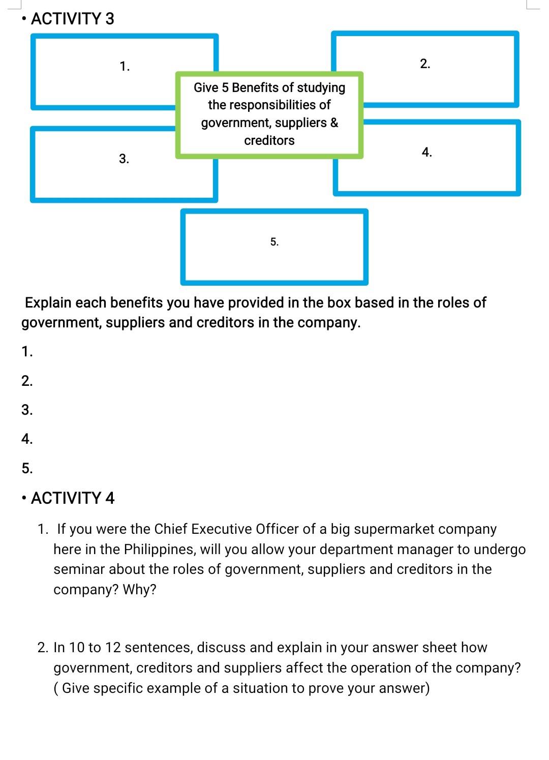 ACTIVITY 3 2. I 1. Give 5 Benefits of studying