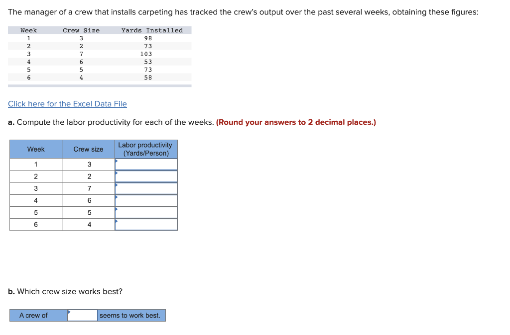 Click here for the Excel Data File a. Compute the