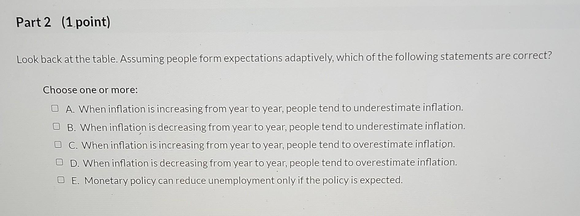 Part 1 (6 points) The table below reports the