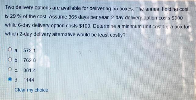 Two delivery options are available for delivering