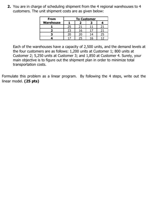 2. You are in charge of scheduling shipment from