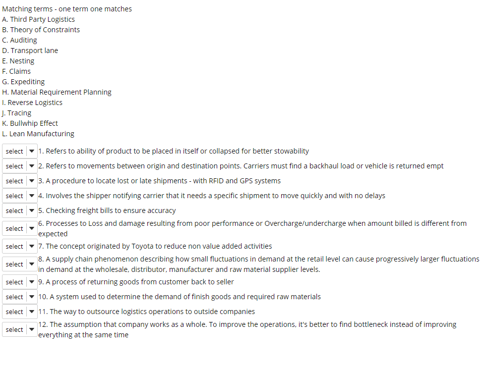 Matching terms - one term one matches A. Third