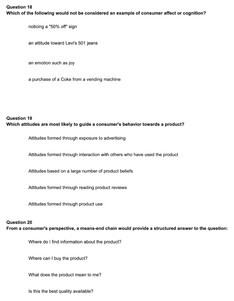 Question 18 Which of the following would not be