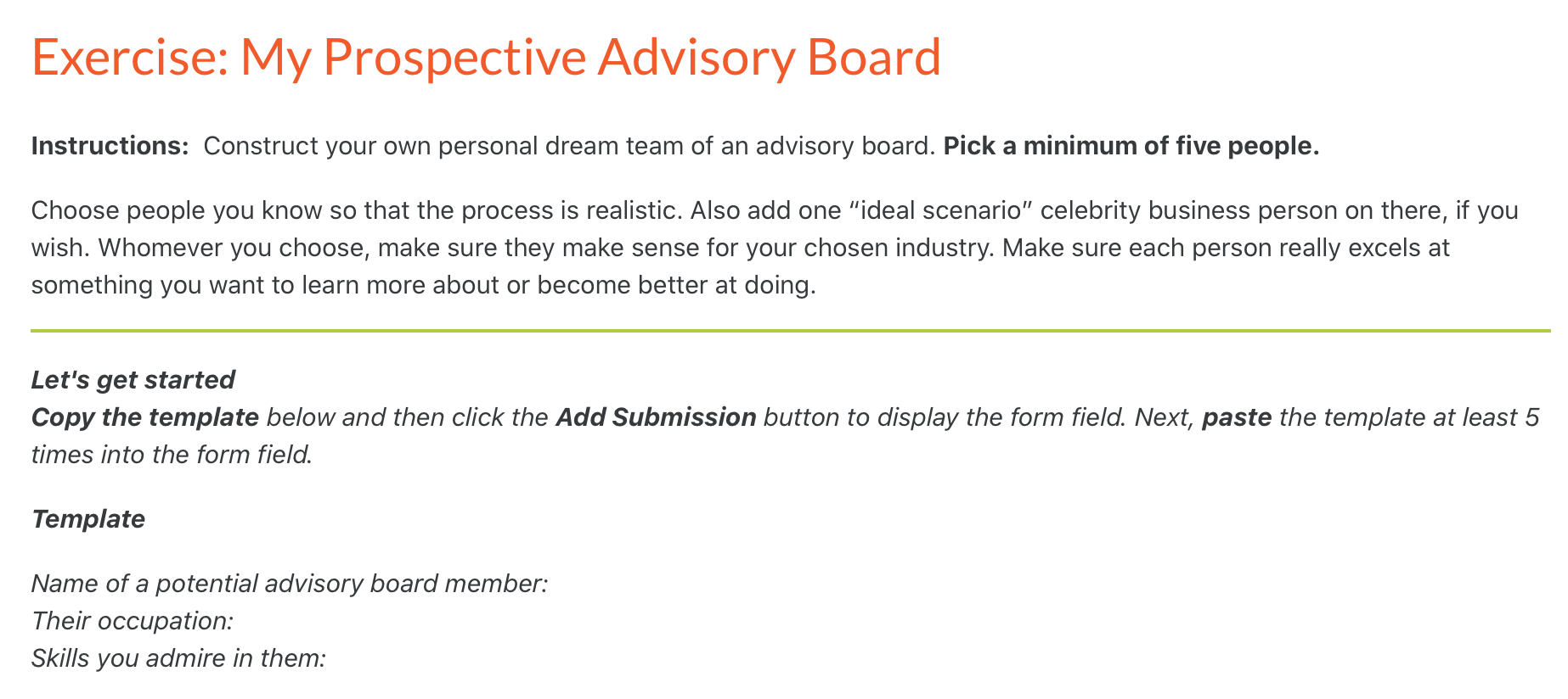 Exercise: My Prospective Advisory Board
