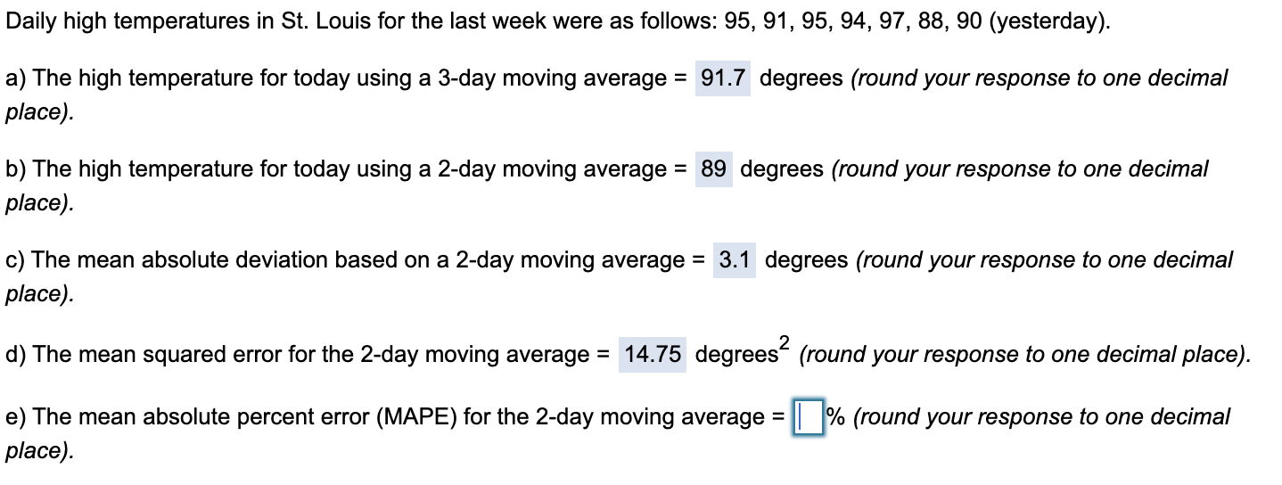 I just need help with E, Thank you! Daily high