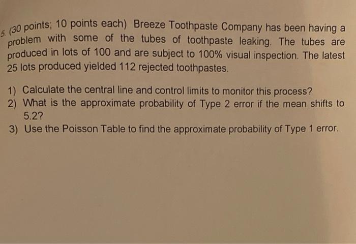 5. (30 points: 10 points each) Breeze Toothpaste