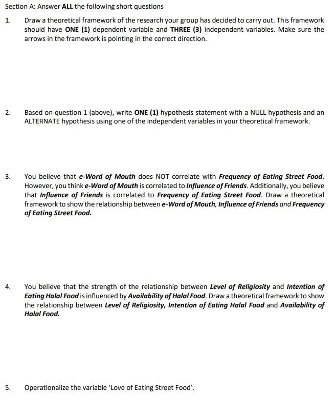 1. Section A: Answer ALL the following short