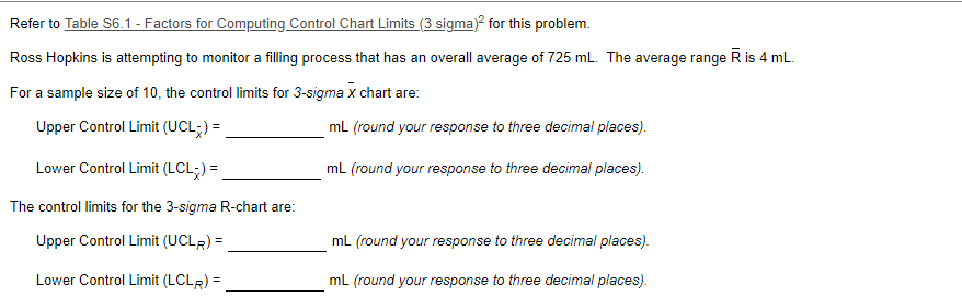 Refer to Table 56.1 - Factors for Computing