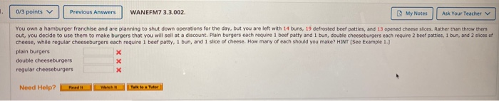 0/3 points | Previous Answers WANEFM7 3.3.002. My