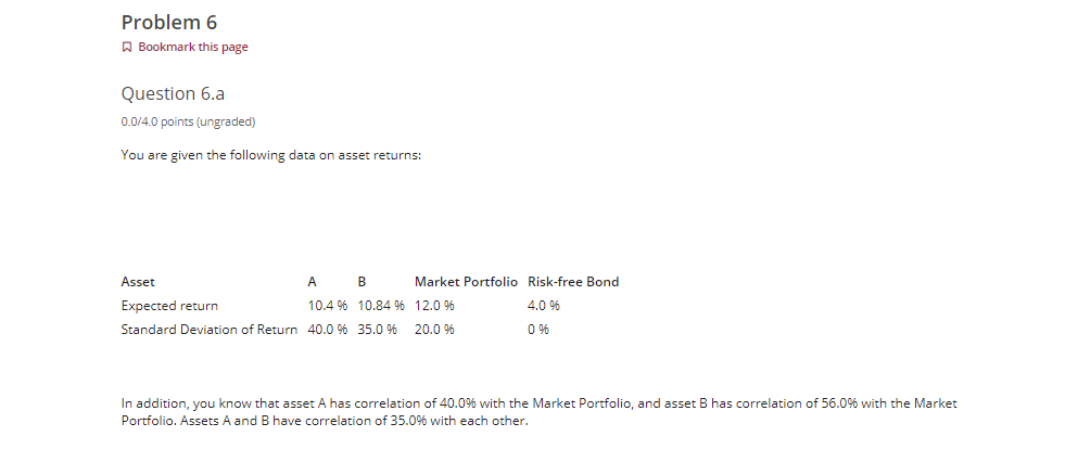 Problem 6 A Bookmark this page Question 6.a