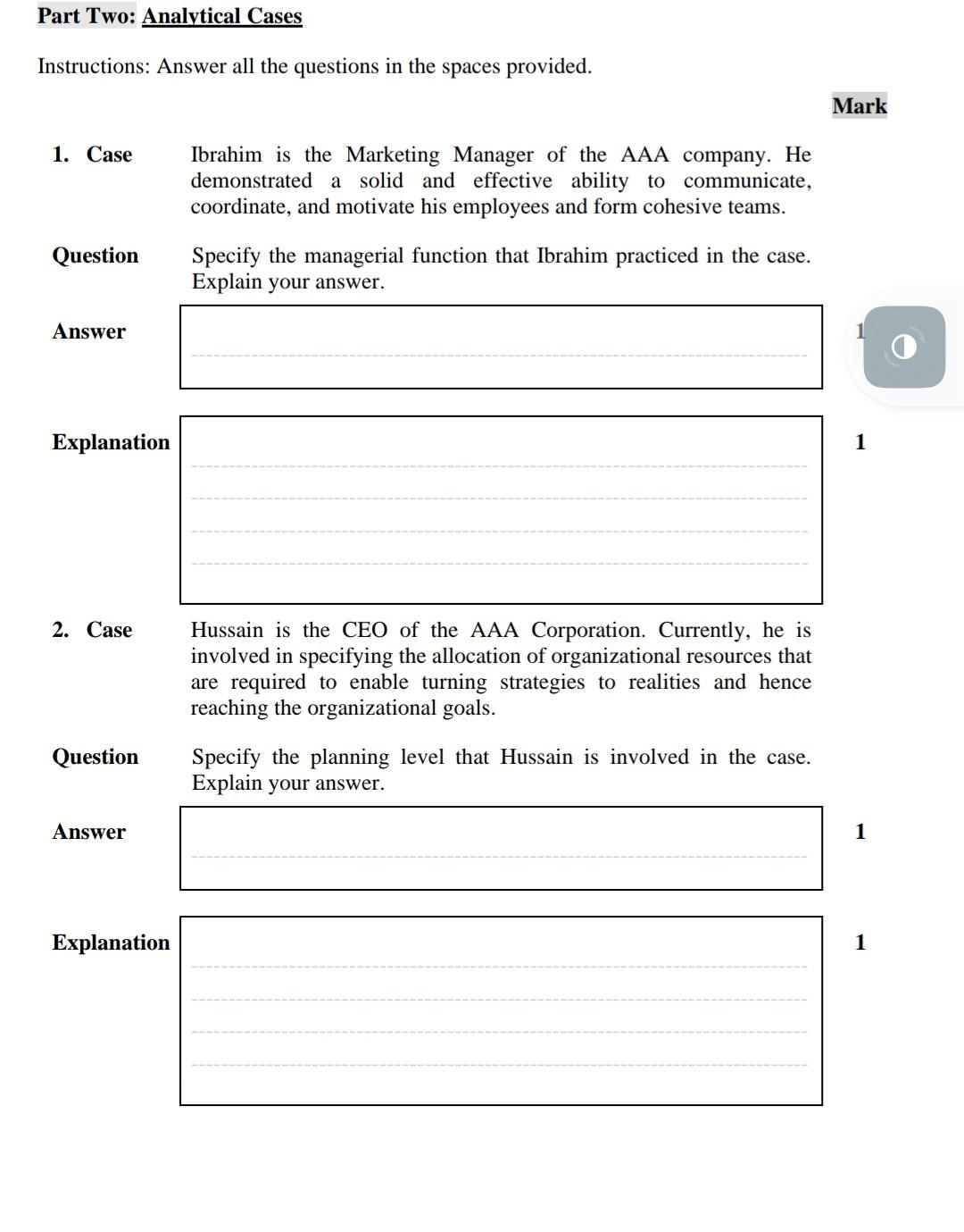 Part One: Multiple Choice Questions (MCOs)