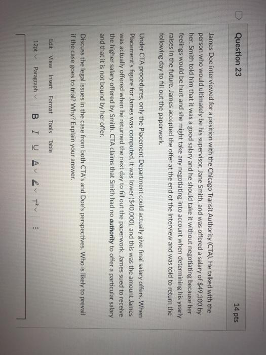 Question 23 14 pts James Doe interviewed for a