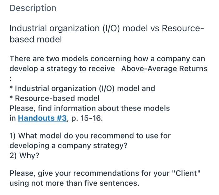 Description Industrial organization (1/0) model