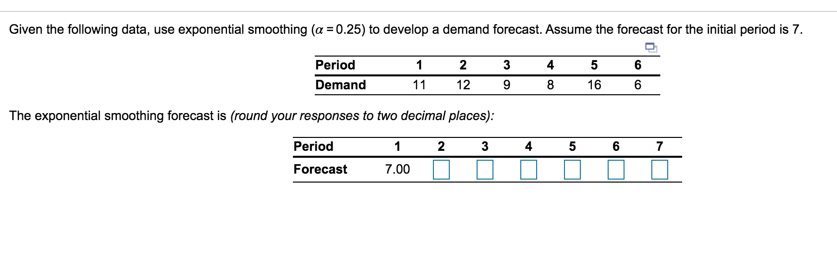 Given the following data, use exponential