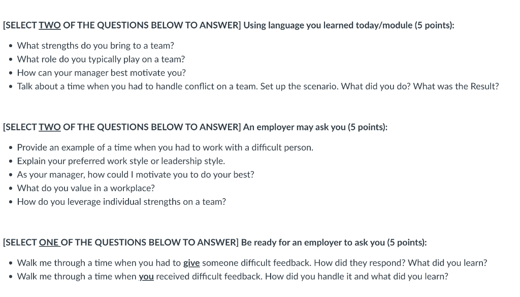 [SELECT TWO OF THE QUESTIONS BELOW TO ANSWER]