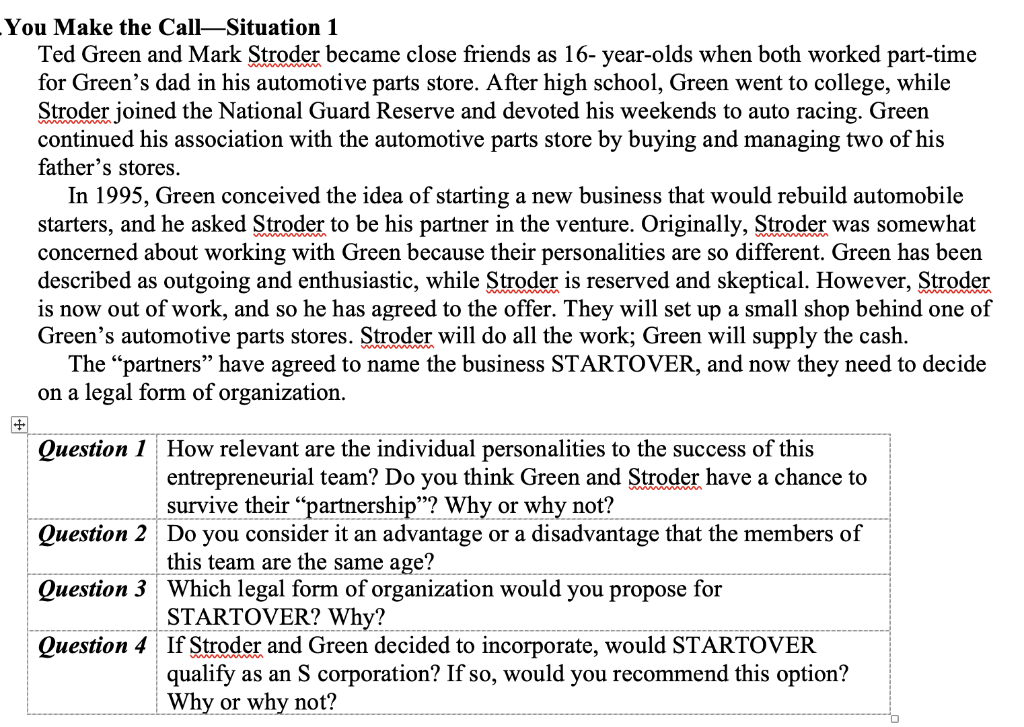 You Make the CallSituation 1 Ted Green and Mark