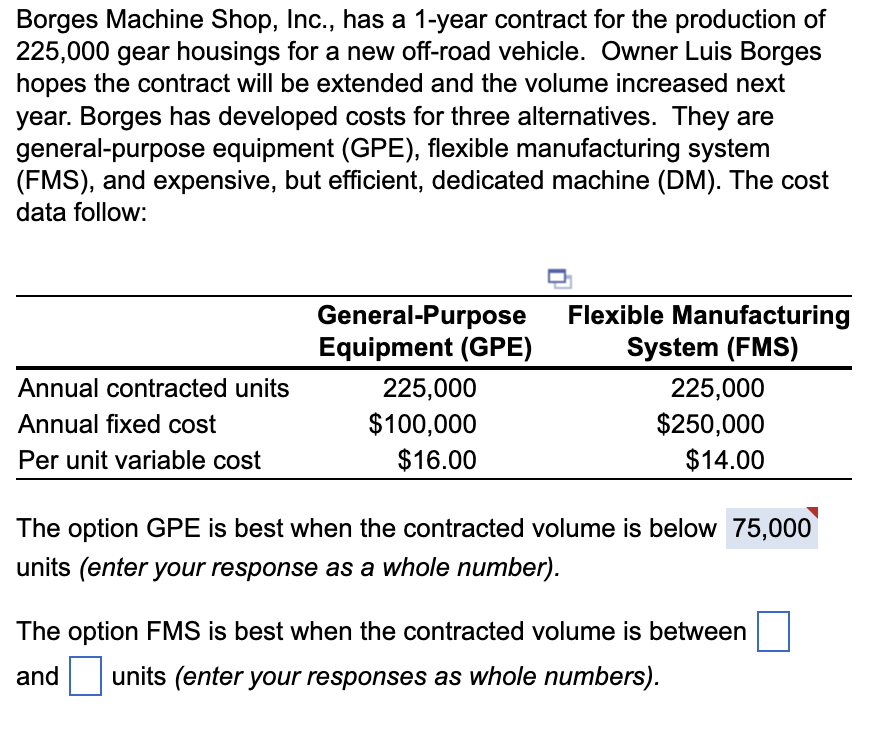 Borges Machine Shop, Inc., has a 1-year contract