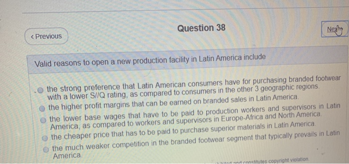 < Previous Question 38 Nexing Valid reasons to