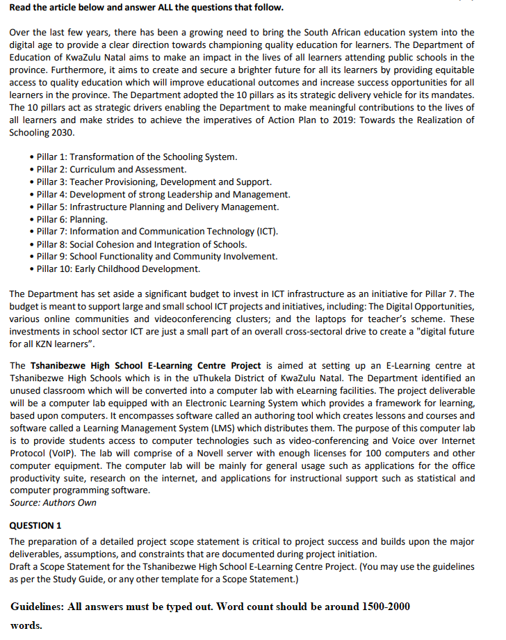 Read the article below and answer ALL the