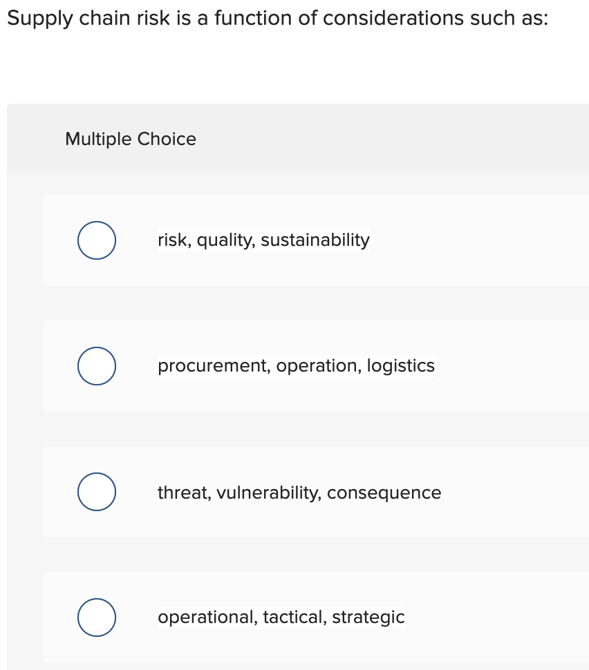Supply chain risk is a function of considerations