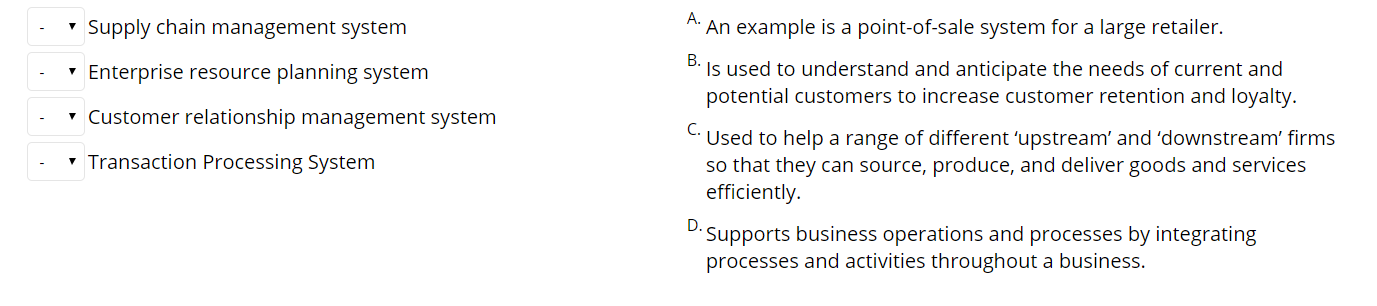 Match the type of information system with the