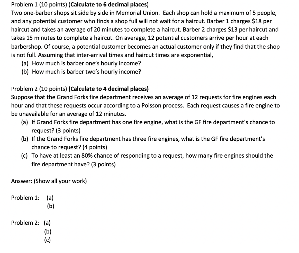undefined Problem 1 (10 points) (Calculate to 6