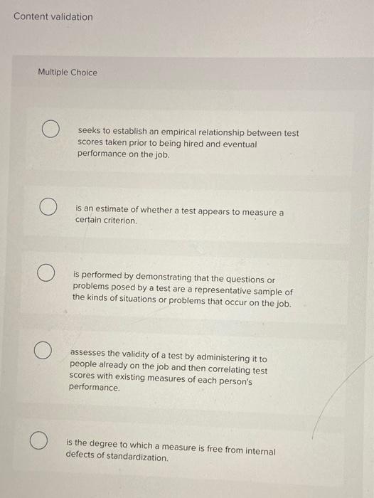 Content validation Multiple Choice seeks to