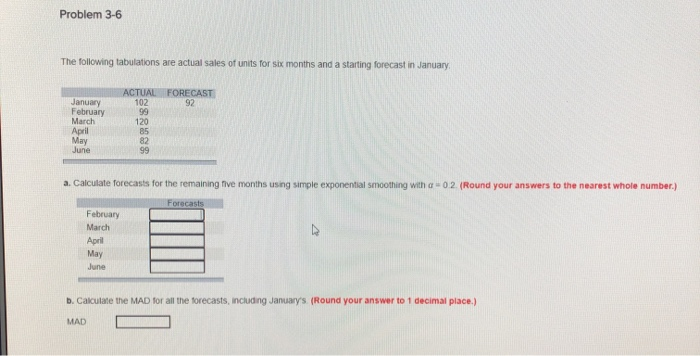 Problem 3-6 The following tabulations are actual