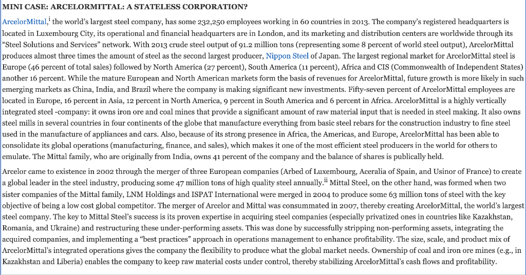 1. Is ArcelorMittal a "stateless" corporation or