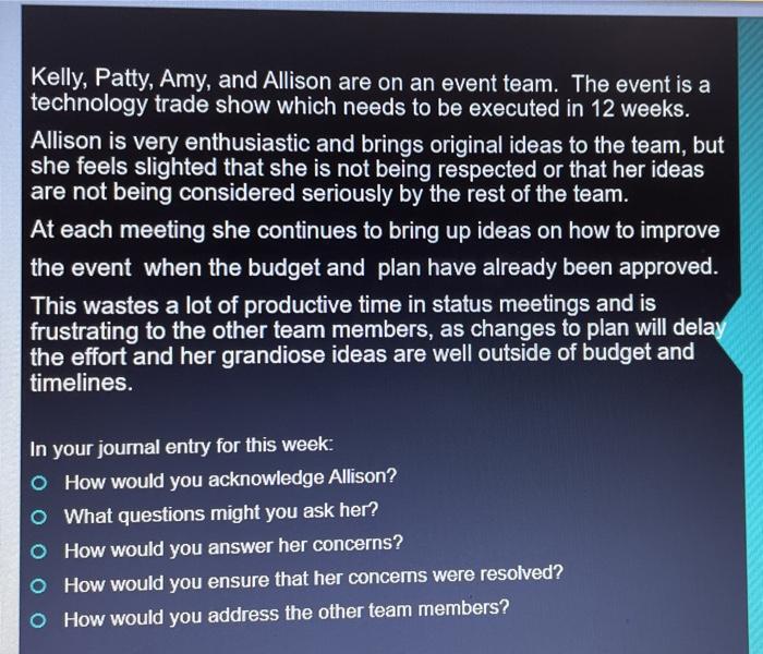 mini case study Kelly, Patty, Amy, and Allison