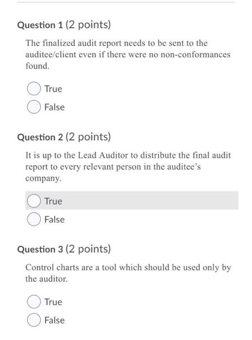 Question 1 (2 points) The finalized audit report
