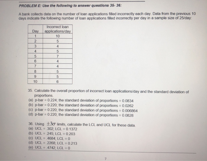 PROBLEM E: Use the following to answer questions