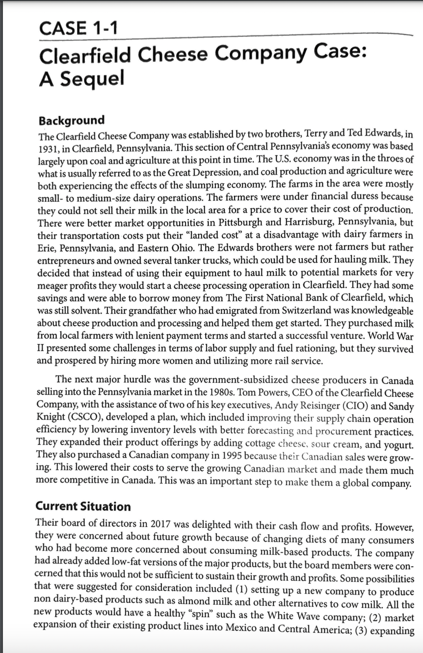 CASE 1-1 Clearfield Cheese Company Case: A Sequel