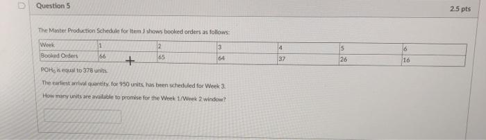 D Question 5 2.5 pts The Master Production