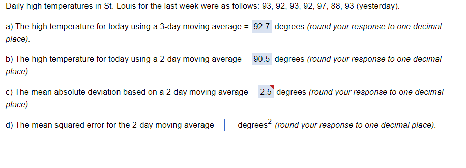 E) The mean absolute percent error (MAPE) for the